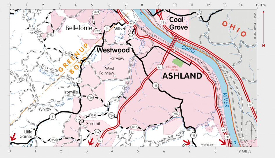 Map of Ashland, KY